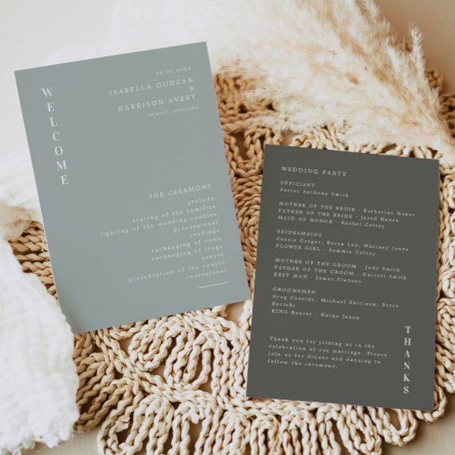 NINA Sage Green Minimal Bohemian Wedding Programme (Créateur téléchargé)