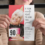 Ninety Chic Photo 90th Birthday Party Invitation<br><div class="desc">Célébrez avec style ces invitations modernes à la fête du 90e anniversaire avec un arrière - plan blanc chic,  une photo du garçon/fille d'anniversaire,  le dicton drôle "il a fallu quatre-vingt-dix ans pour avoir l'air aussi bon !",  et un modèle de texte simple et facile à personnaliser.</div>