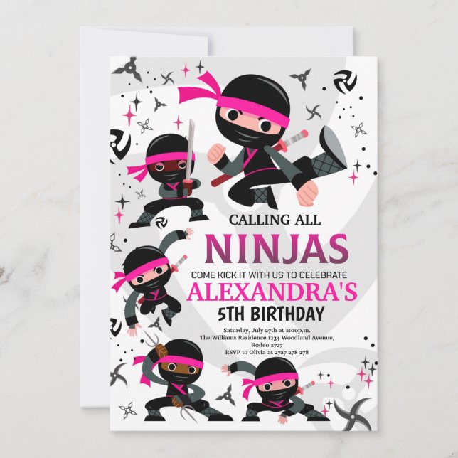 Ninja Anniversaire Fête Invitation Karate Party Ro (Devant)