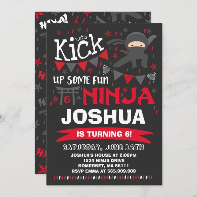 Ninja Anniversaire Invitation Karate Anniversaire (Devant / Derrière)