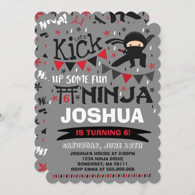 Ninja Anniversaire Invitation Karate Anniversaire (Devant / Derrière)