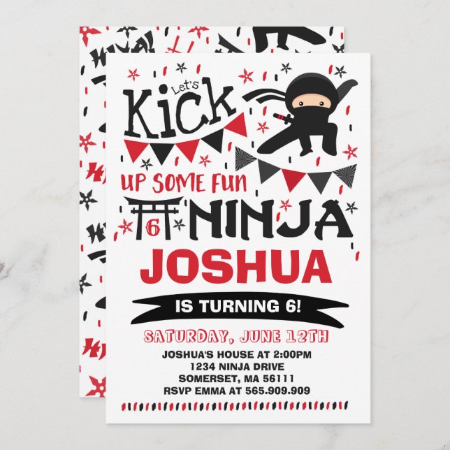 Ninja Anniversaire Invitation Karate Anniversaire (Devant / Derrière)