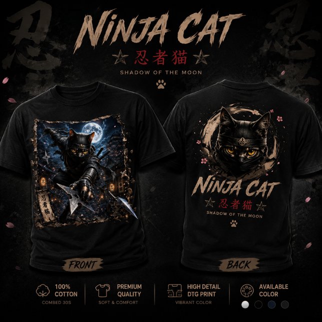 Ninja Cat 3D Japonais| Conception de T-Shirt (Créateur téléchargé)