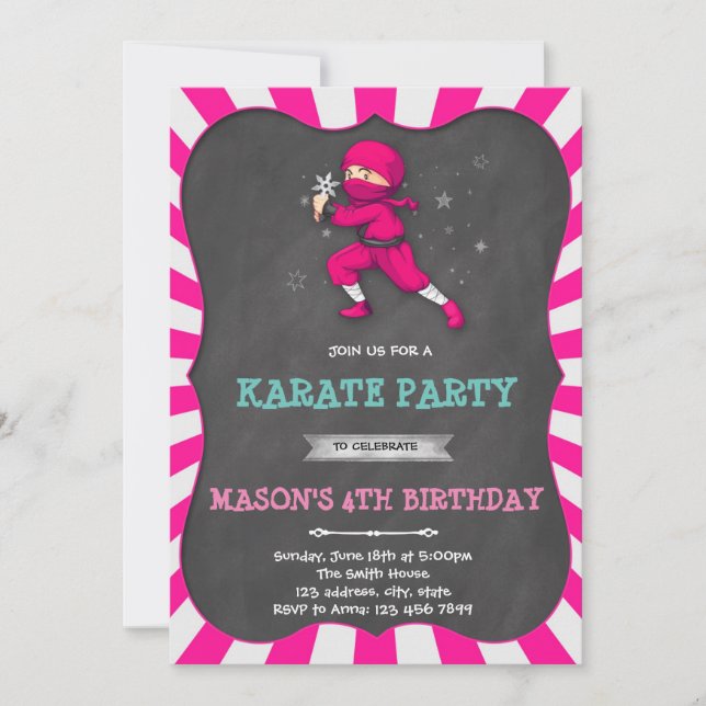 Ninja fille fête d'anniversaire Invitation (Devant)