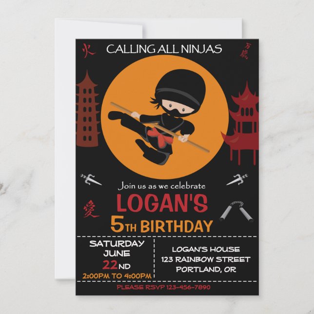 Ninja invitation anniversaire invitation guerrier  (Devant)