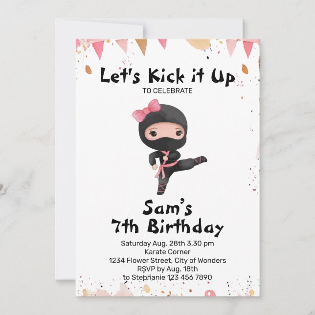Ninja Invitation anniversaire - Ninja Girl Party (Devant)