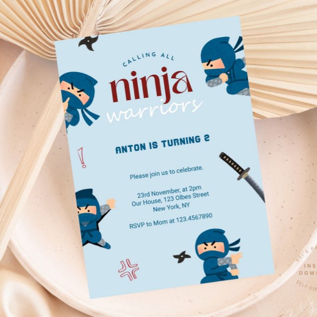 Ninja Invitation d'anniversaire | Parti bleu Ninja (ninja birthday invitations, ninja invitations, digital ninja invitations, printed ninja party invita)