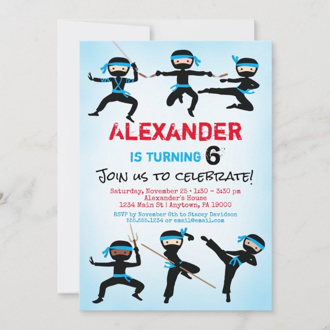 Ninja Invitation Ninja Boy Invitation d'anniversai (Devant)