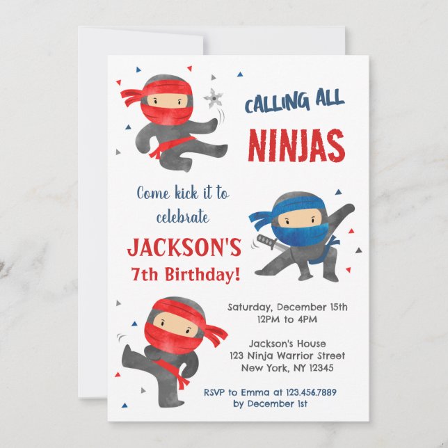 Ninja Karate Anniversaire Fête Invitations (Devant)