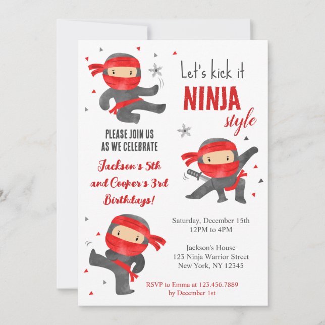 Ninja Warrior Karate Invitations de fête d'anniver (Devant)