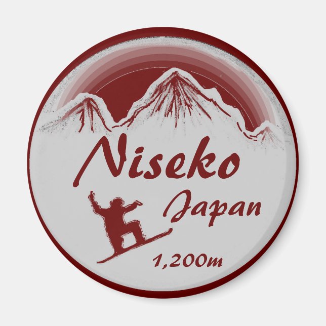 Niseko Japon rouge snowboard art souvenir aimant (Devant)