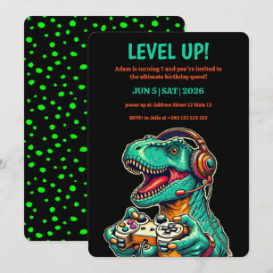 Niveau Up T-Rex Boy's Birthday Party Invitation