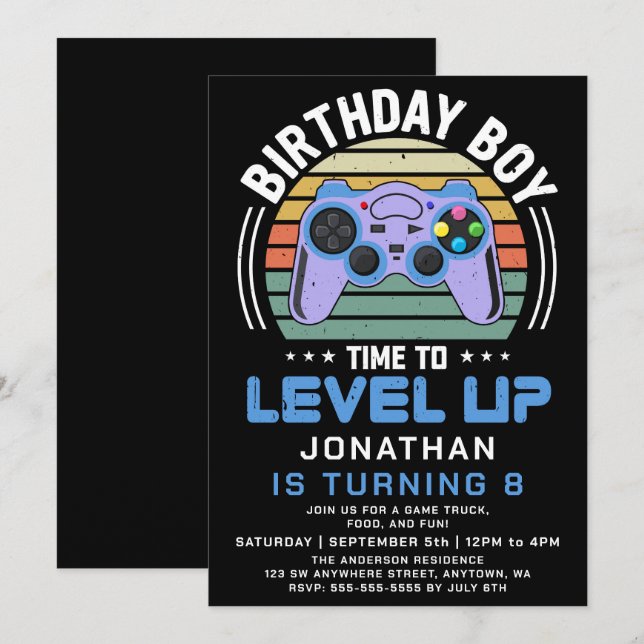 Niveau Up Video Jeu Anniversaire Fête Invitation (Devant / Derrière)