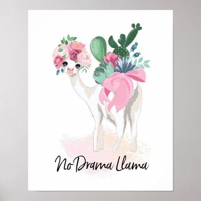 No Drama Llama poster à fleurs (Devant)