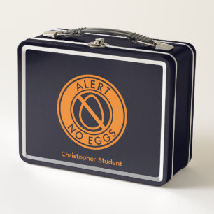 NO EGGS Allergy Alert & Name Metal Lunch Box
