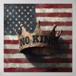 No King – Broken Crown on American Flag Poster