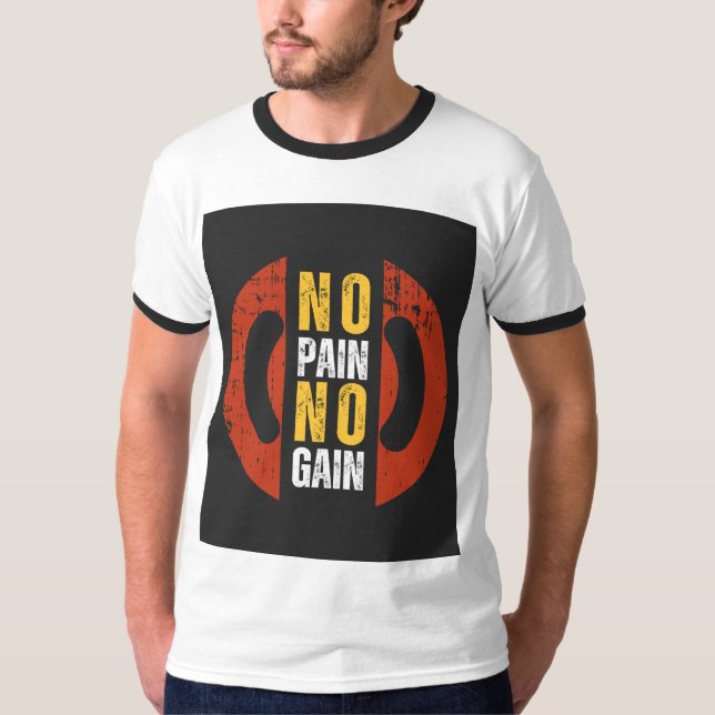 No Pain No Gain" T-Shirt À Demi-Manches Rond Cou (Devant)