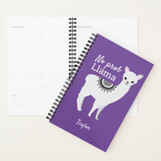 No Prob Llama jolie illustration en lama violet (Devant avec enveloppe)
