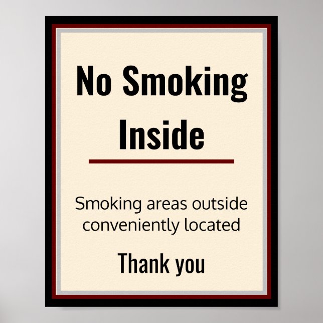 No Smoking Sign Poster 3 Zones de Texte Personnali (Devant)