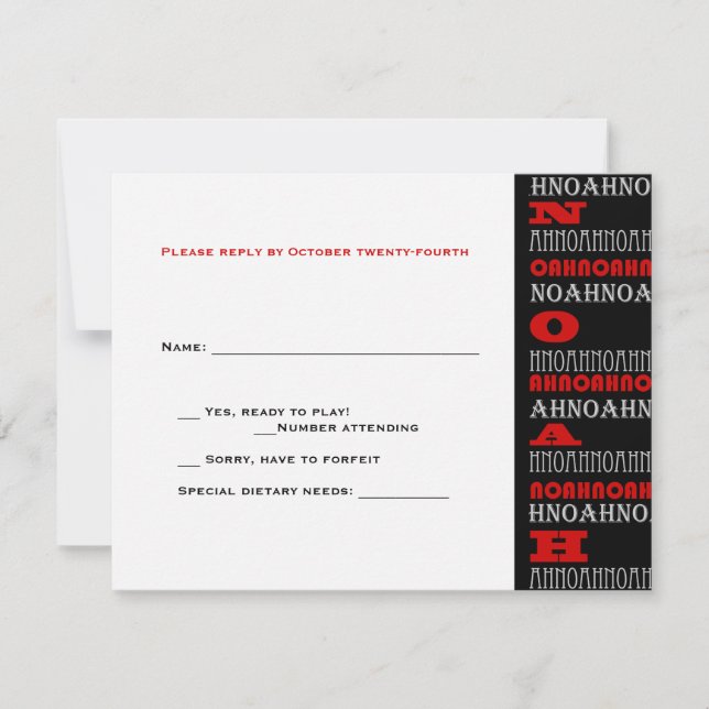 Noah Cool Moderne Bar Mitzvah RSVP Rouge Noir (Devant)
