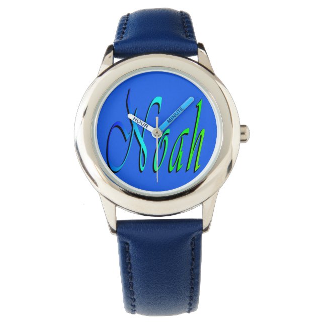 Noah, Nom, Logo, Garçons Numéro Bleu Montre En Cui (devant)