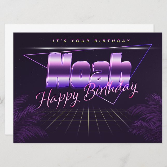 Noah Nom prénom carte rétro lilas pour anniversair (Devant / Derrière)