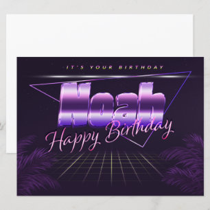 Noah Nom prénom carte rétro lilas pour anniversair