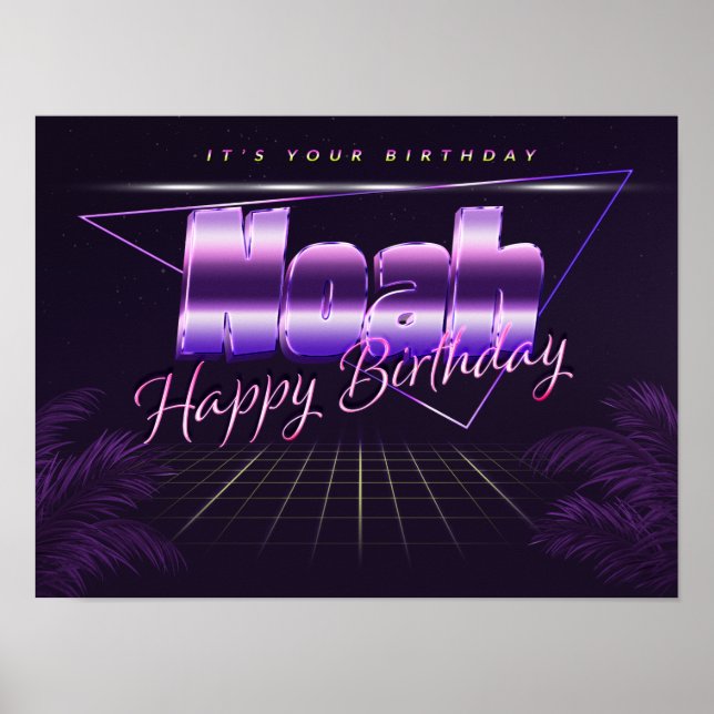 Noah Nom Vorname lila retro Poster Geburtstag (Devant)