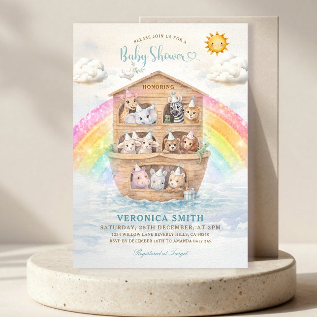 Noah’s Ark Baby Shower Invitation | Rainbow Baby  (Créateur téléchargé)
