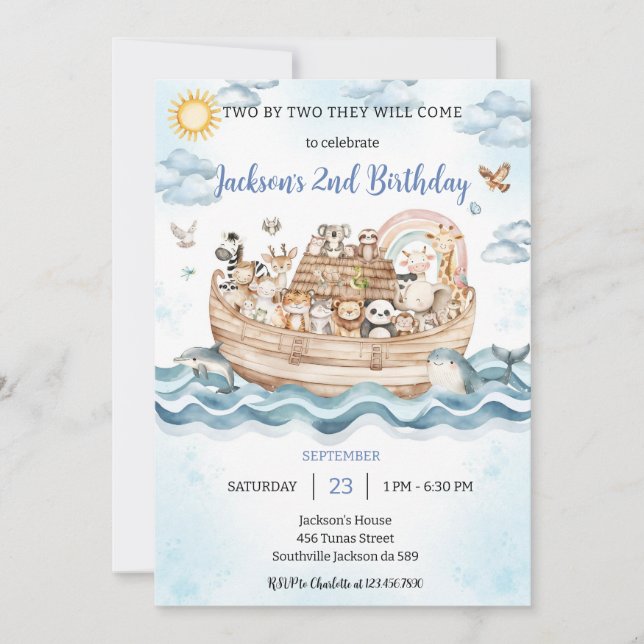 Noah's Ark Birthday Invitation (Devant)