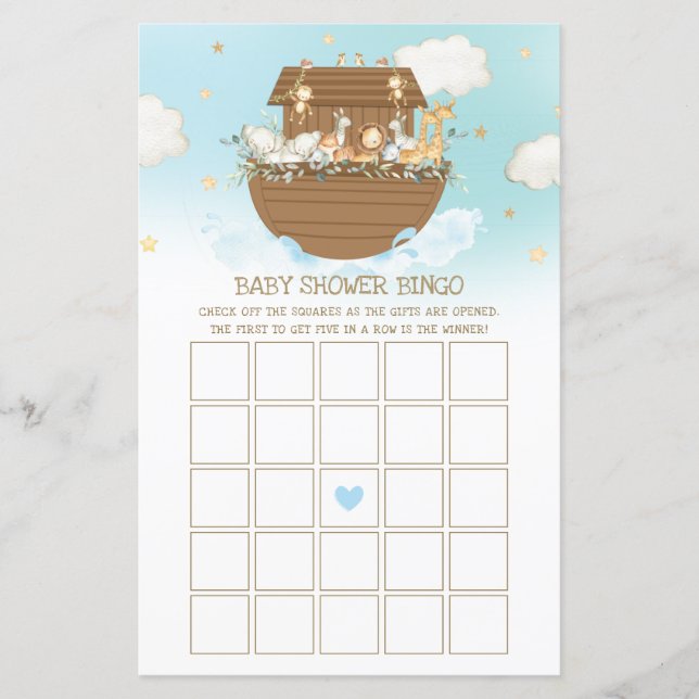 Noah's Ark Blue Boy Baby shower Bingo Jeu (Devant)