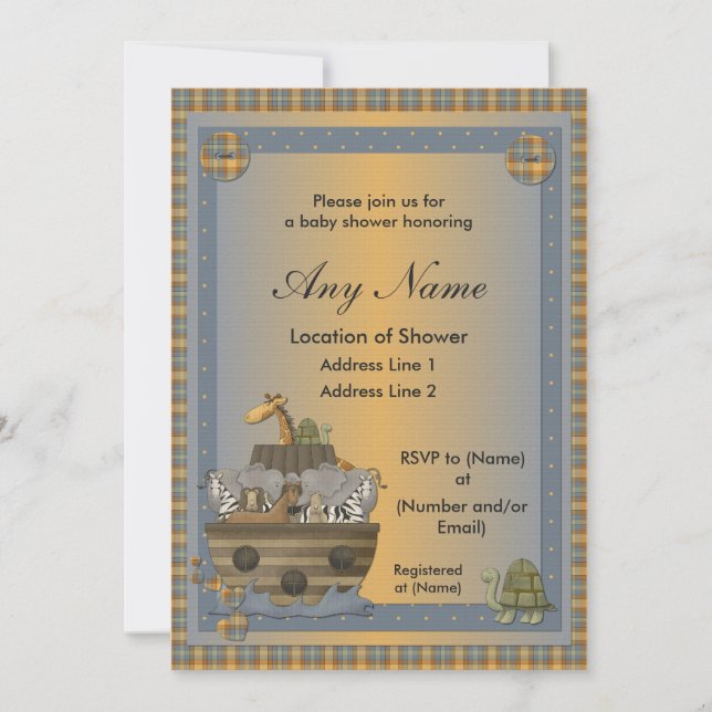 Noah's Ark Christian Baby Shower Invitations (Devant)