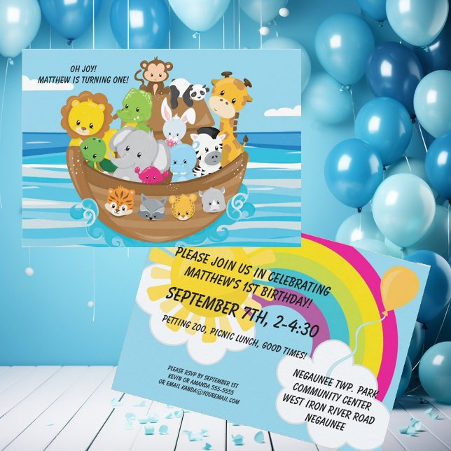 Noah's Ark Custom Birthday Kids Invitation (Créateur téléchargé)