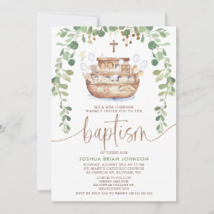 Noah's Ark Foliage Boys Baptême Invitation
