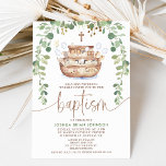 Noah's Ark Foliage Boys Baptême Invitation<br><div class="desc">Noah's Ark Foliage Boys Baptism Invitation L'arche de Noah's thème garçon's baptism invitation avec quelques feuillages, une image de calligraphie moderne se dirigeant dans la parties scintillant d'or faux rose et une jolie illustration de l'arche et des animaux de Noah. Cette invitation au baptême d'arche de Noé moderne est idéale...</div>