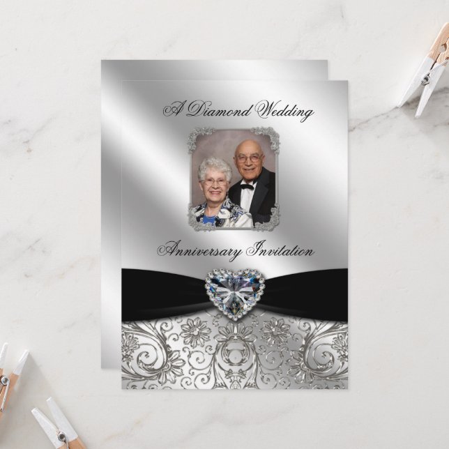 Noces de Diamant 5.5x7.5 Invitation Photo (Devant/Arrière en situation)