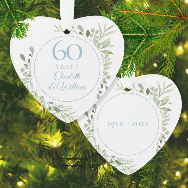 Noces de diamant : aquarelle végétale 60 ans de ma (Watercolor Greenery 60th Wedding Anniversary Ornament)
