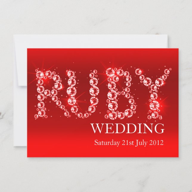 Noces de rubis scintillantes en pierres invitation (Devant)