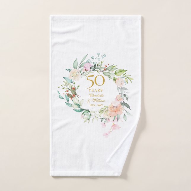 Noces d'or 50 ans de mariage aquarelle florale (Serviette à main)