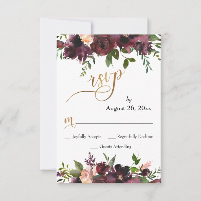 Noces RSVP Deep Red Burgundy Floral Gold Script (Devant)