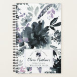 Nocturne Floral Aquarelle Marine Monogramme<br><div class="desc">Fleur Motif avec Boho Peinture Fleurs, Plumes, et beaucoup de gris coloré, bleu marine, bleu Dusty, rose mauve, violet lavande, argent, feuilles et feuillage de charbon. Avec des éléments de ligne à main, des polices à main Tourbillonnant et un cadre de Parties scintillant en argent élégant - Studio de Photographie,...</div>