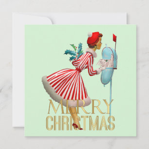 Noël 1950 Vintage dame Joyeux Noël