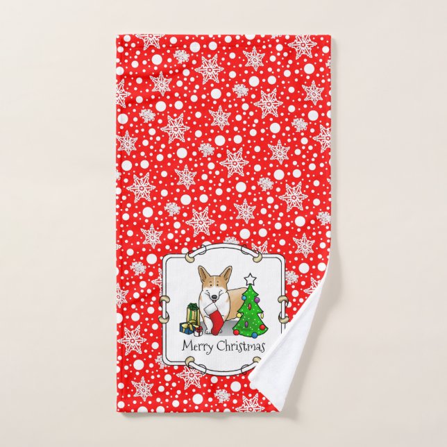 Noël 2 Pembroke Welsh Corgi (rouge 1) Tree Cute (Serviette à main)