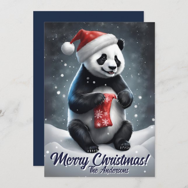Noël 5 panda, Joyeuses fêtes, Carte de Noël (Devant / Derrière)