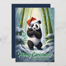 Noël 7 panda, Joyeuses fêtes, carte de Noël