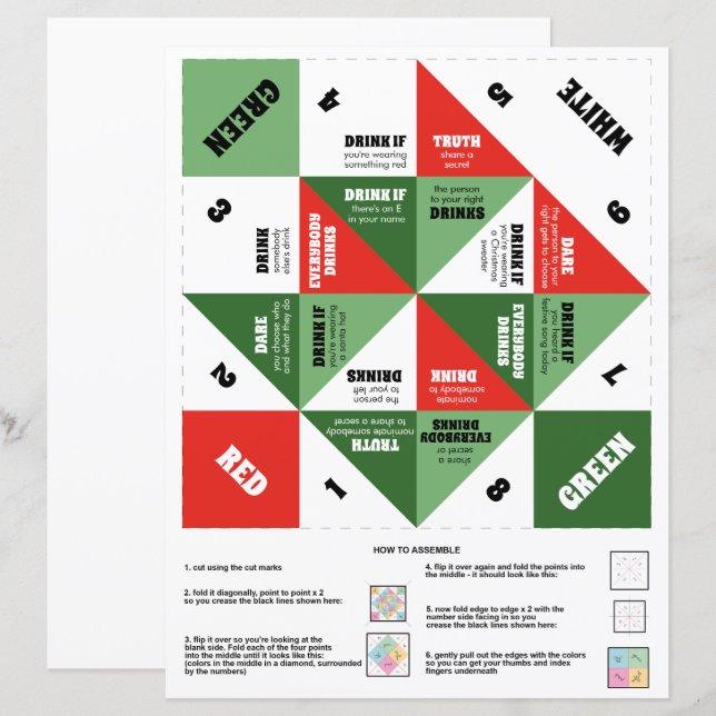 Noël 90s Cootie Catcher Jeu de Boisson (Devant / Derrière)