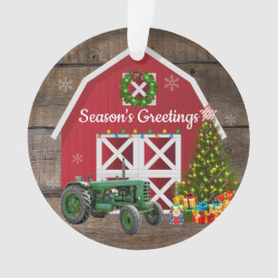 Noël À La Ferme Tracteur Arbre Grange Rouge