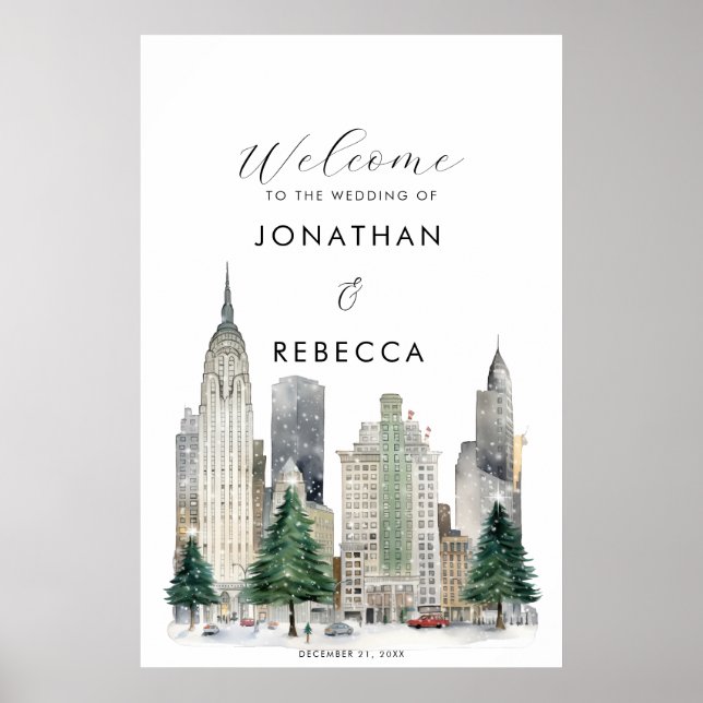 Noël à New York mariage affiche de bienvenue (Devant)