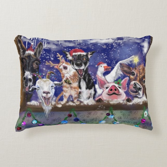Noël Accent Coussin Bonne fête des animaux de ferm (Devant)