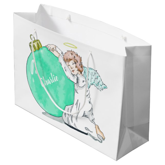 Noël Angel personnalisé nom grand sac cadeau (Dos Angle)